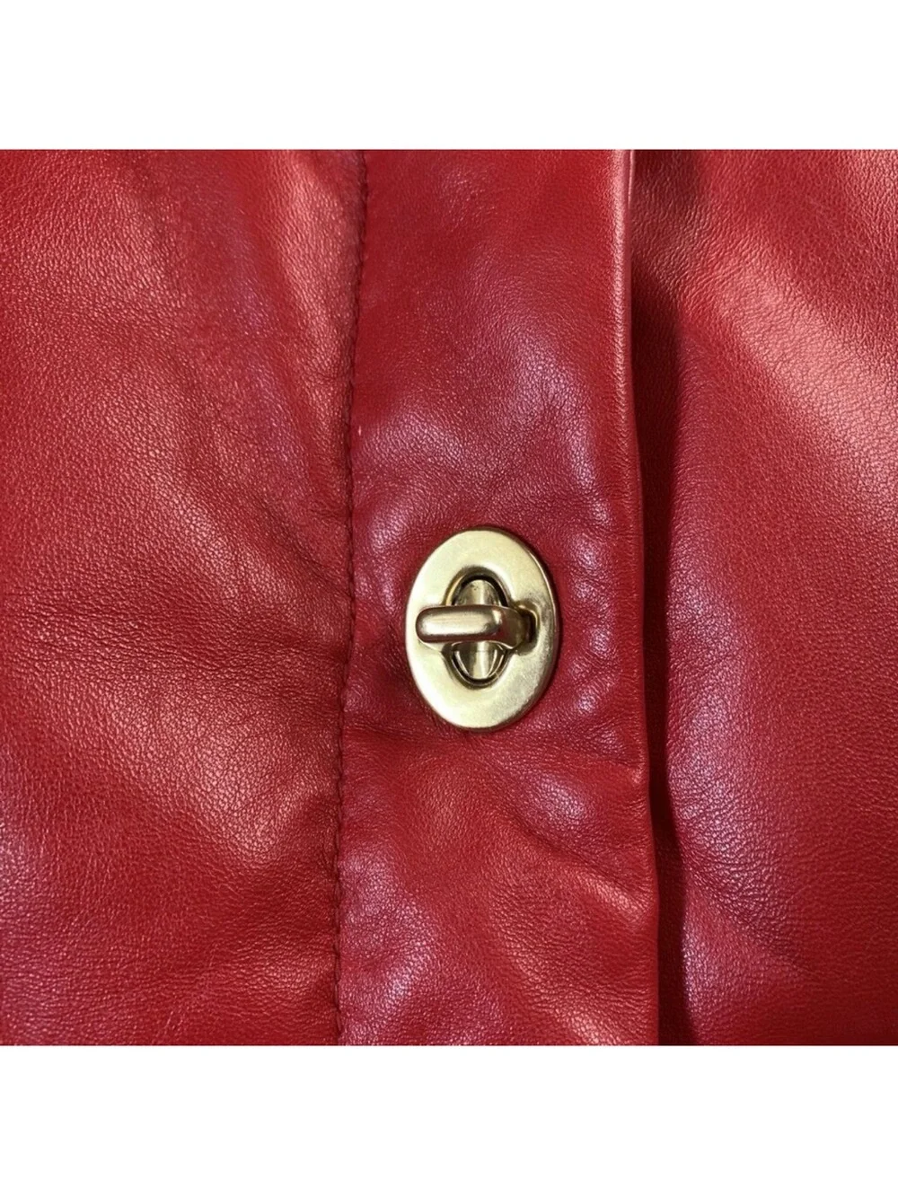 $598 Coach Red Leather Down Puffer Vest w/ Turn lock Gold Hardware Womens Sz XS